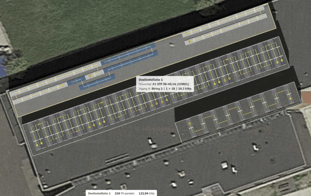Het ontwerp van de PV opstelling en stringplan